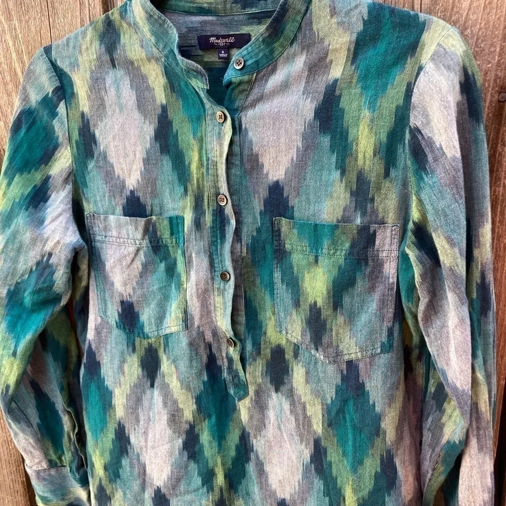 Women's Madewell Multicolor Button-Up Shirt M Pockets Cotton Open Light Vibrant - Picture 3 of 13